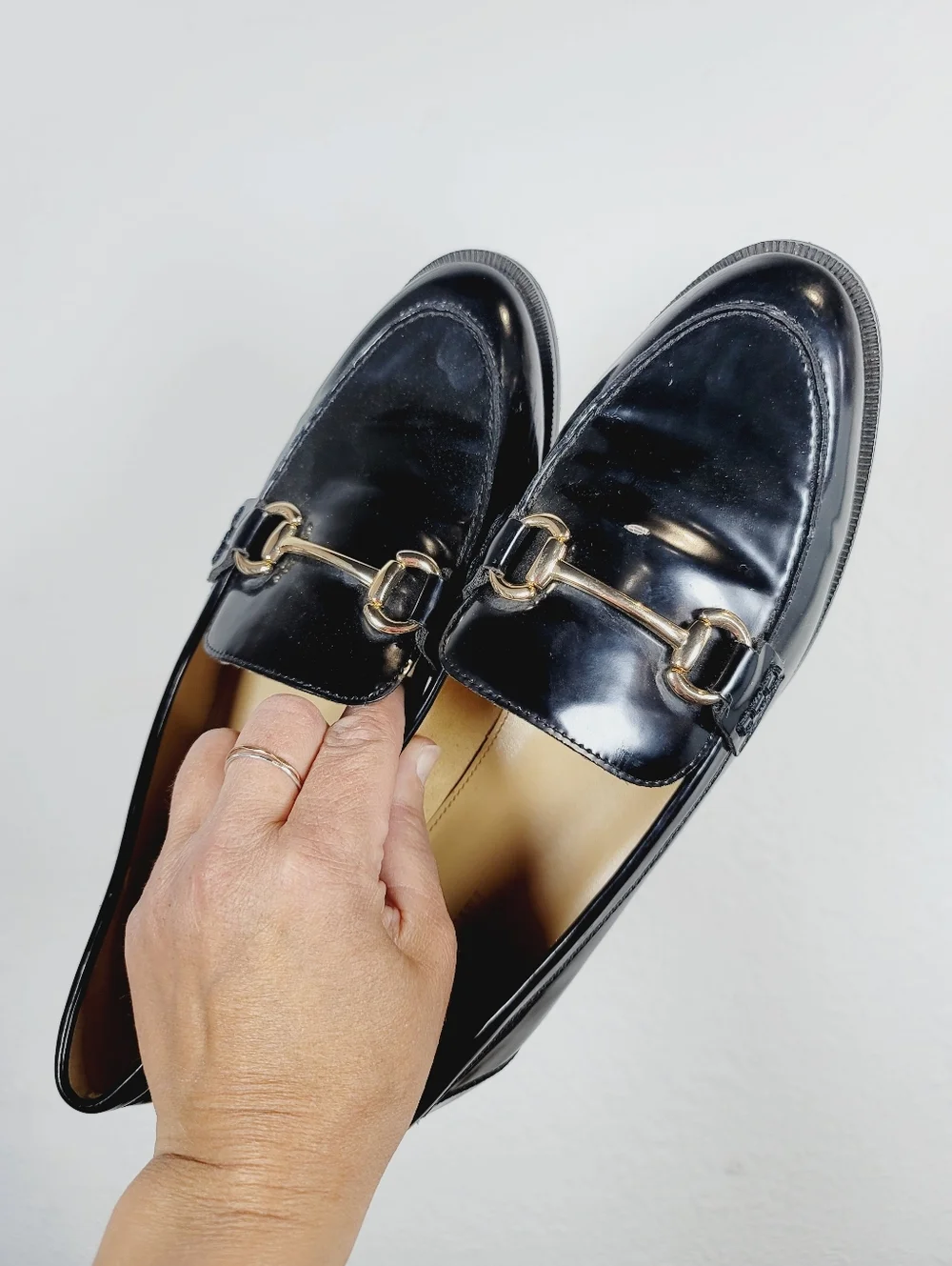 J Crew Black Loafers With Brass Hardware, Size 10